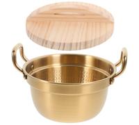 SKISUNO Stainless Steel Noodle Pot and Wood Lid with Double Handles 900ml Capacity, Precise Temperature Control for Cooking Instant Ramen Noodles and Family Gatherings Kitchen Use