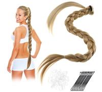 SKISUNO Synthetic Braided Ponytail Hair Extension with White Elastics and Black Hair Clips Long Natural-looking Braid Extensions for Women Daily Wear Cosplay and Parties