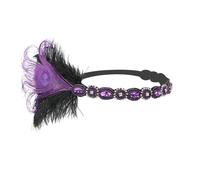 SKISUNO Vintage Flapper Headband for Women Lightweight Synthetic Material Hair Accessory with Purple Feather Design, for Dance Parties and Stage Performances