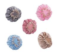 SKISUNO Waterproof Double-layer Shower Cap Set 5pcs, Elastic Thicken Bath Caps for Adults, Polyester Fiber+peva, for Home Spa and Hair Care