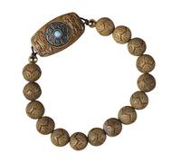 SKISUNO Wooden Beads Bracelet for Women Stretchy Spiritual Jewelry Handmade Rosary Charm with Auspicious Six-word Green Sandalwood DIY Wristband