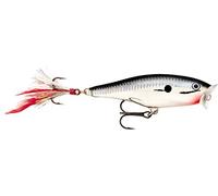 Rapala Skitter Pop Lure with Two No. 5 Hooks, Surface Swimming Depth, 7 cm Size, Chrome