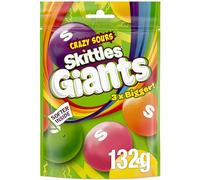 Skittles Crazy Sours Giants Chewy Sweets, Vegan Fruit Candy Pouch 132g
