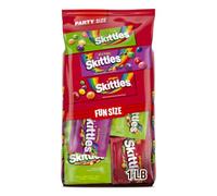 SKITTLES Original, SKITTLES Wild Berry & SKITTLES Sour Fun Size Chewy Individually Wrapped Halloween Candy Variety Pack Trick-or-Treat Assortment, Party Size, 26.46 Oz Bulk Bag