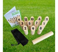 'vidaXL Number Kubb Game Set - Natural Solid Pinewood Outdoor Wooden Game with Carrying Bag, Fun and Engaging for Parties, Picnics and Gatherings