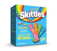 Skittles Singles To Go Tropical Flavors Variety Pack, 40 Count, Powdered Drink Mix, Zero Sugar, Low Calorie, Includes 4 Flavors: