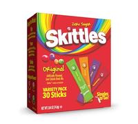 Skittles Singles To Go Variety Pack, Powdered Drink Mix, Zero Sugar, Low Calorie, Includes 4 Flavors: Green Apple, Strawberry, Grape, Orange, 1 Box (30 Single Servings)