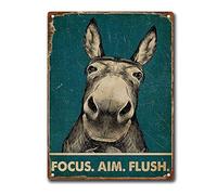 SKIYGTH Tin Sign Donkey Focus Aim Flush Bathroom Restroom Wall Vintage Metal Tin Sign Retro 12x16inch