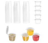 SKJAXF 100Pcs Small Plastic Containers with Lids, 25ml Jelly Pots, Sauce Pots, Circular Food Containers, Reusable for Dipping Tomato Salad Dressing