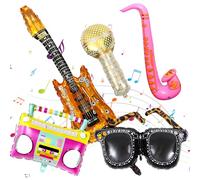 SKJAXF 5 Inflatable Party Props Set, Photo Booth Props with Tnflate Microphone Saxophone Radio Sunglasses, Inflatable Instruments for 80s 90s Themed Parties Birthday Carnival Events