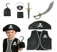 SKJAXF 7 PCS Pirate Costume Kids, Boys Girls Dress Up with Pirate Hat, Boot-covers for Kids Aged 3 to 10, Fancy Dress for Kids&Toddlers Halloween Costumes