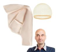 SKJAXF Bald Cap Adult, 2PCS Bald Head Wig Caps Set with Latex Bald Cap and Hair Net, Realistic Skin Color Bald Wig for Halloween, Stage Performance, Theme Parties, Fits Most Head Sizes