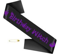 SKJIAYEE Birthday Witch Sash, Black Purple Halloween Witch Birthday Party Sash for Girls Women Halloween-theme 10th 11th 13th 16th 18th 21st or Any Other Bday Party Decorations Supplies Gifts Jokes