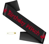 SKJIAYEE Birthday Witch Sash, Black Red Halloween Witch Birthday Party Sash for Girls Women Halloween-theme 10th 11th 13th 16th 18th 21st or Any Other Bday Party Decorations Supplies Gifts Jokes
