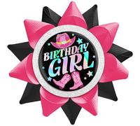 SKJIAYEE Disco Cowgirl Birthday Girl Buttons Pins for Women Handmade(3.8 * 3.8inch), Black Pink Grosgrain Ribbon Tinplate Badge for Western Rodeo Birthday Party Decorations Supplies Gifts Favors