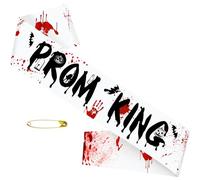 SKJIAYEE Halloween Prom King Sash, White Prom Sash with Black Red Printed Letter Decorations for Halloween-theme Party Supplies Gifts Jokes, Zombie Prom King Belt