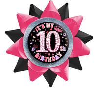 SKJIAYEE It's My 10th Birthday Buttons Pins for Girls Handmade(3.8 * 3.8inch), Black Pink Grosgrain Ribbon Tinplate Badge for Women 10th Birthday Party Decorations Supplies Ideas Gifts Jokes Favors