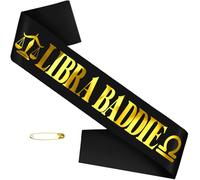 SKJIAYEE Libra Baddie Sash for September October Birthday Party, Black Gold Zodiac Libra Birthday Sash for Horoscope, Astrology Bday Party Decorations, Ideas, Jokes and Favors (Black + Gold Foil)