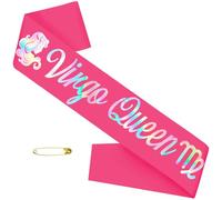 SKJIAYEE Virgo Queen Sash for August September Birthday Party, Hot Pink Zodiac Virgo Birthday Sash for Horoscope, Astrology Bday Party Decorations, Ideas, Jokes and Favors (Hot Pink+Iridescent Foil)