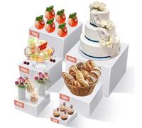 SKJJM 6Pcs Buffet Risers, 3" 4" 5" 6" 7" 8" White Acrylic Food Display Stand with Hollow Bottoms Nesting, Dessert Table Display Set for Buffet Table, Cake, Weddings, Party, Collectibles and Jewelry