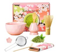 SKJJM 8Pcs Pink Matcha Set, Ceramic Matcha Whisk Set with Matcha Whisk and Bowl, Whisk, Scoop,Sifter & Cloth, Complete Japanese Matcha Making Kit for Traditional Tea Ceremony,Gift for Macha Lovers