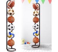 SKJJM Ball Storage Rack, 6 Tier Vertical Removable Football Stand, Metal Multifunctional Sports Organizer Football Holder, Display Stand for Basketball Football Soccer Volleyball Outdoor Indoor(Black)