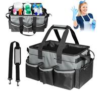 SKJJM Cleaning Caddy Bag with Handle, Professional Cleaning Bag with Detachable Divide & Adjustable Shoulder Strap, Large Cleaning Caddy for Cleaning Supplies, Home, Car, Garden, Craft (Grey)