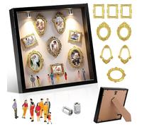 SKJJM DIY Mini Museum Silhouette Box, Shadow Box Frame with Lights, Golded Minis Frames and Figurines People, Mini Photo Frames Creative Memory Display Kit for Anniversary Birthday Wedding Home Decor