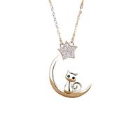 SKJUBLPG 925 Star And Moon Necklace Cute Cat Pendant Clavicle Chain Exquisite Multi-Match
