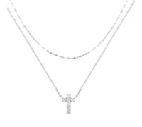 SKJUBLPG 925 Transparent Cross Pendant Clavicle Necklace Women'S Double Layer Jewelry B1