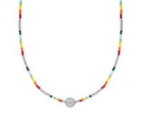 SKJUBLPG Fashion Rainbow Colored Beads Smiley Face Necklace Clavicle Chain Jewelry Female Bohemian Party