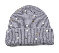 SKJUBLPG Hats Caps Skullies Beanies Beanie Shiny Rivet Women'S Hat Knitted With Pearl Ribbed Turned Brim Gray