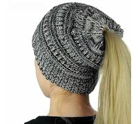 SKJUBLPG Hats Caps Skullies Beanies Beanie Women'S Stretch Crochet Knitted Hat Messy Bun Ponytail Hole Warm Whiteblack