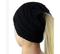 SKJUBLPG Hats Caps Skullies Beanies Beanie Women'S Stretch Crochet Knitted Hat Messy Bun Ponytail Hole Warm Black