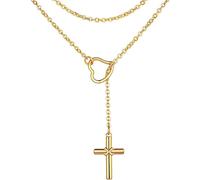 SKJUBLPG Women'S Cross Y Pendant Necklace Beautiful Stackable Versatile Adjustable Long Chain Gold-Color