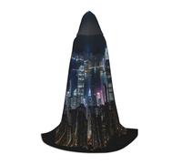 SKKNT Aerial Night Of View Hong Kong Print Halloween Hooded Cloak Full Length Cape With Hood For Men And Women For Carnival