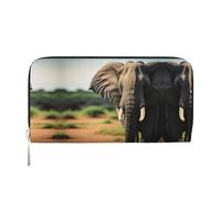 SKKNT African Elephant Print Spacious Trendy Leather Hand Wallet Women Wallet Clutch for Casual and Travel Use, Black, One Size, Art