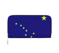 SKKNT Alaska state flag Print Spacious Trendy Leather Hand Wallet Women Wallet Clutch for Casual and Travel Use, Black, One Size, Art