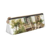 SKKNT Antique Building with Roman Olive Branch and Greek Print Cosmetics Case Large Capacity Triangle Design Zippered Pen Holder for Writing Tools