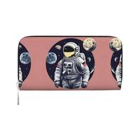 SKKNT Astronaut on The Moon 1 Print Spacious Trendy Leather Hand Wallet Women Wallet Clutch for Casual and Travel Use, Black, One Size, Art