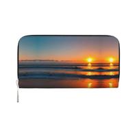 SKKNT Beautiful Sunrise Ocean Print Spacious Trendy Leather Hand Wallet Women Wallet Clutch for Casual and Travel Use, Black, One Size, Art