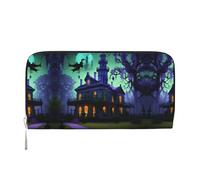 SKKNT Black Haunted Mansion Print Spacious Trendy Leather Hand Wallet Women Wallet Clutch for Casual and Travel Use, Black, One Size, Art