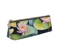 SKKNT Black Lily Pads Print Cosmetics Case Large Capacity Triangle Design Zippered Pen Holder for Writing Tools