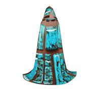 SKKNT Bright Aqua Blue Turquoise Print Hooded Cloak Unisex Variety Wizard Robe Halloween Cosplay And Carnival Gothic