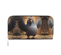 SKKNT cartoon pigeon 1 Print Spacious Trendy Leather Hand Wallet Women Wallet Clutch for Casual and Travel Use, Black, One Size, Art
