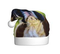 SKKNT Cute Black Pug Dog Print Adult Christmas Hat Festive Costumes Santa Hats Trim Ball Holiday Parties New Year