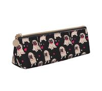 SKKNT Cute Pug Print Cosmetics Case Large Capacity Triangle Design Zippered Pen Holder for Writing Tools
