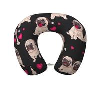 SKKNT Cute Pug Print Lightweight Travel Neck Pillow U Shape Memory Foam Head Neck for Airplane