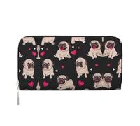 SKKNT Cute Pug Print Spacious Trendy Leather Hand Wallet Women Wallet Clutch for Casual and Travel Use, Black, One Size, Art