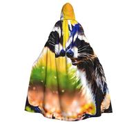 SKKNT Cute Raccoon Print Halloween Unisex Full Length Hooded Cloak For Carnival Cosplay Medieval Festivals